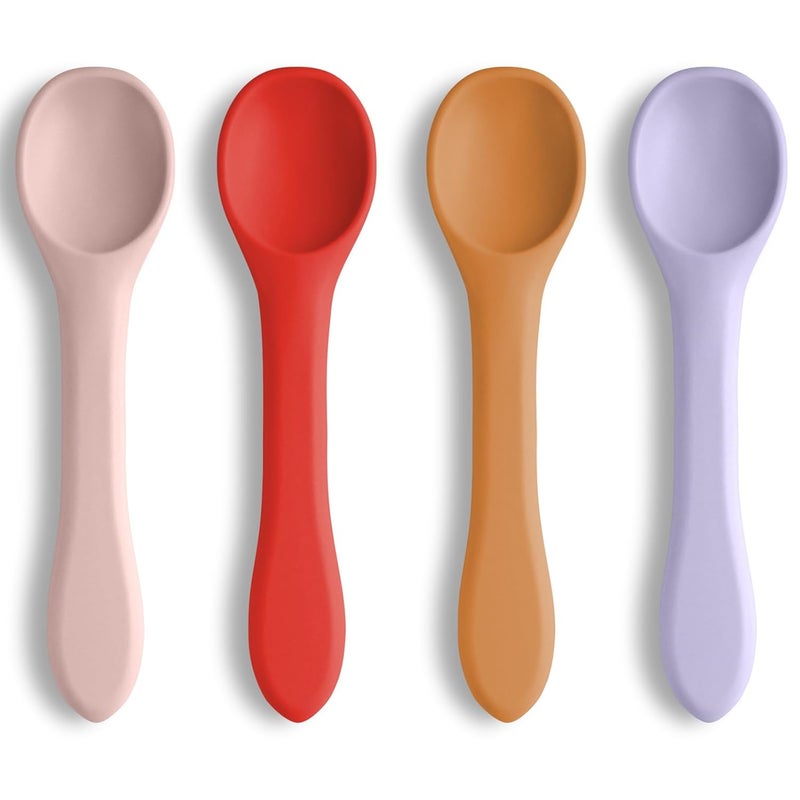 Vicloon Silicone Baby Feeding Spoons, 4 PCS First Stage Feeding Spoons for Infants, Baby Led Weaning Feeding Supplies Training Spoon, Toddler Utensils, Ultra-Durable & Chewproof, Dishwasher Safe - Image 1